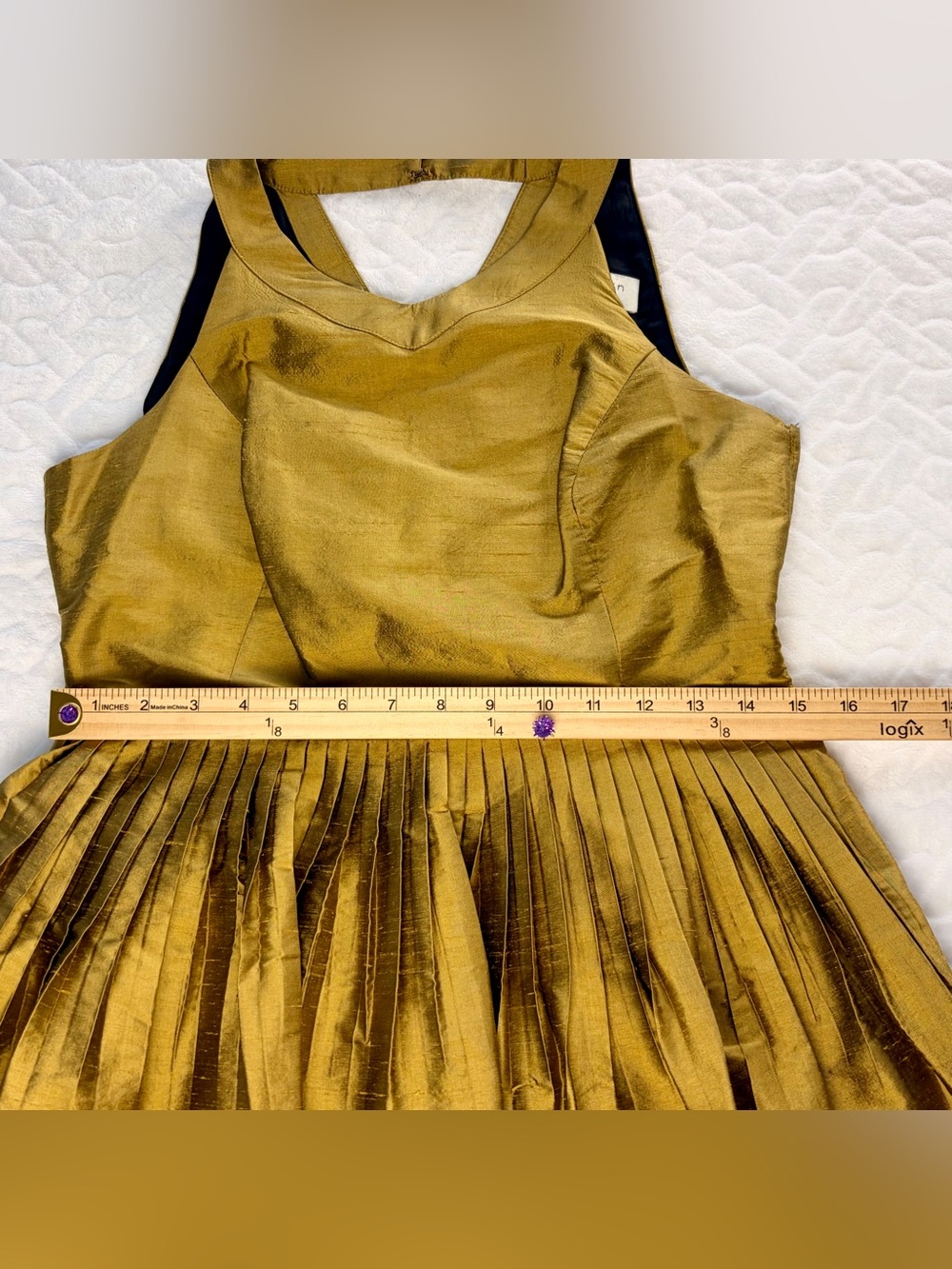 Anthropologie 100% Silk mustard Harlyn Lillie dress Size M with Pockets. - Picture 10 of 11